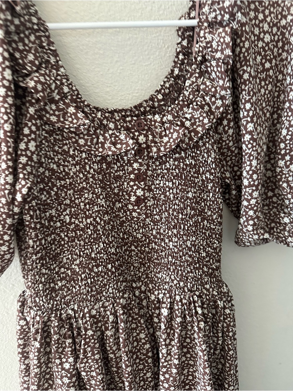 Tallabee Brown Floral Smocked Midi Dress - Picture 2 of 6
